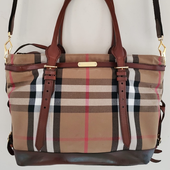 Burberry House Check Marta Dark Tan Diaper Baby Bag Travel & Work Bag - Picture 5 of 15